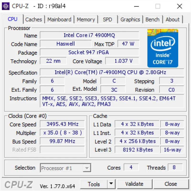 Laptop Dell Precision M4800 - thông số CPU