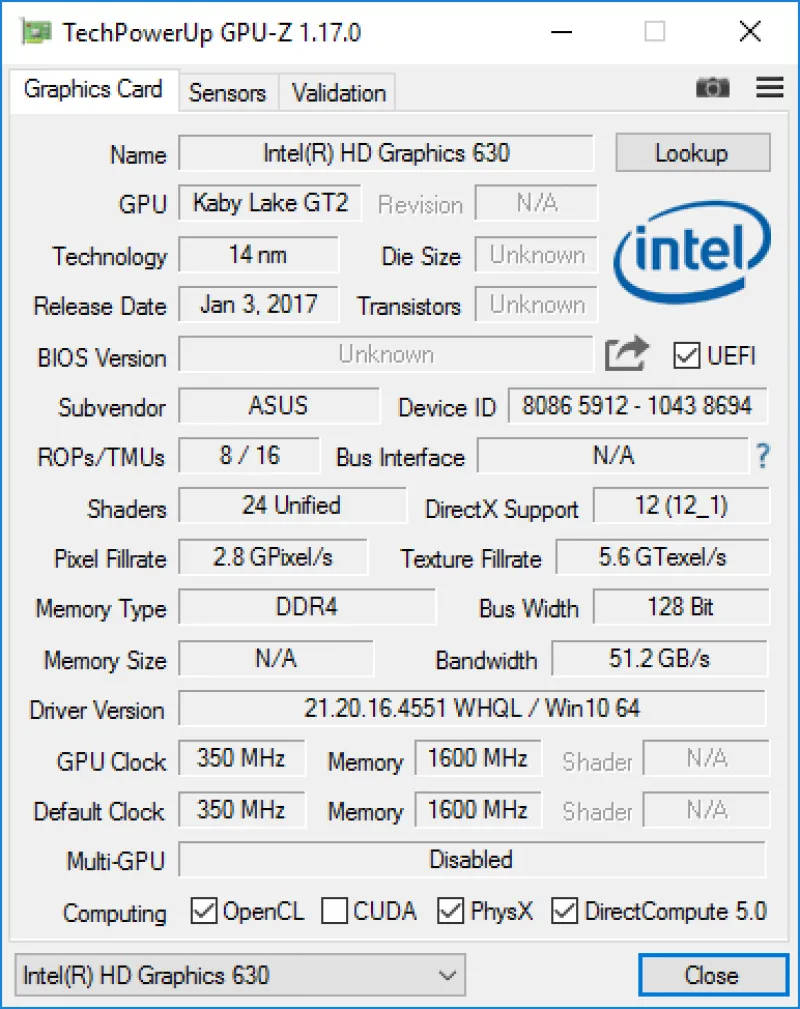 intel HD Graphics 630
