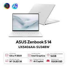 Laptop ASUS Zenbook S 14 UX5406AA-SU348W (Intel Core Ultra 9 386H | Intel Graphics | 14.0-inch 3K OLED Cảm ứng | 16GB | 512GB | Windows 11 | Trắng)