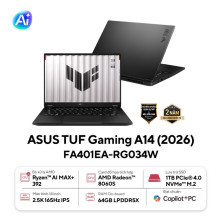 Laptop ASUS TUF Gaming A14 FA401EA-RG034W (Ryzen™ AI MAX+ 392 | 64GB | 1TB | AMD Radeon 8060S | 14inch WQXGA 165Hz | Win 11 | Xám)