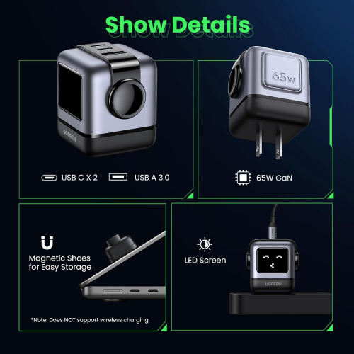 Củ sạc nhanh Robot Nexode RG 65W GaN (x2 Type-C | x1 Type-A) Xám Ugreen - 15570