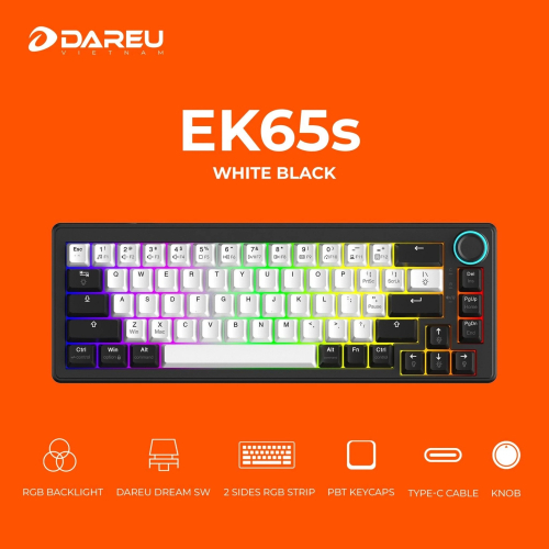 Bàn Phím Cơ DareU EK65s White-Black (Type-C/ RGB/ Dream-Switch)