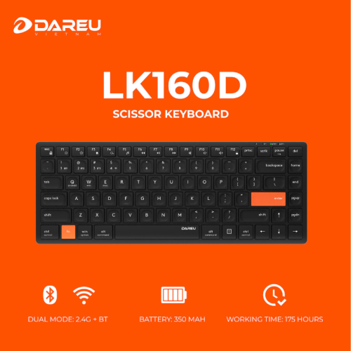 Bàn phím không dây DareU LK160D Black-Orange (2.4GHz + Bluetooth)