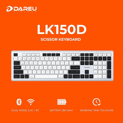 Bàn phím không dây DareU LK150D White-Black (2.4GHz + Bluetooth)
