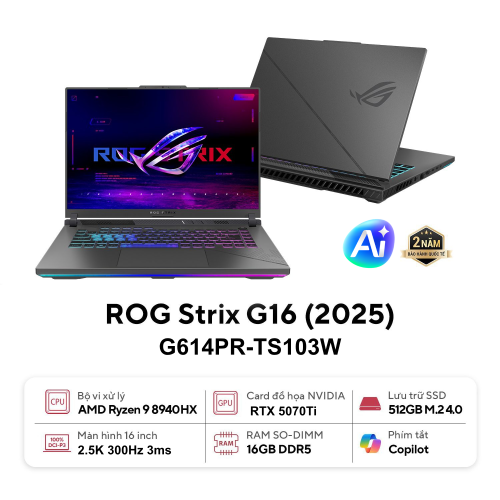 Laptop Asus ROG Strix G16 | G614PR-TS103W | AMD Ryzen 9 8940HX | RTX 5070Ti | 16GB | 512GB