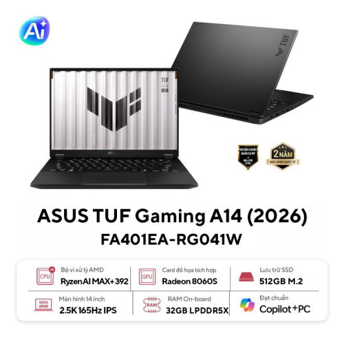 Laptop ASUS TUF Gaming A14 FA401EA-RG041W ( AMD Ryzen AI MAX+ 392 | Radeon 8060S| 32GB | 512GB | 14.0 WQXGA 165Hz )
