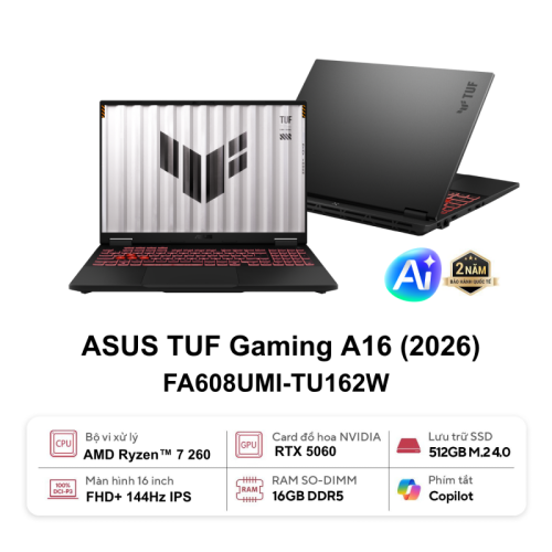Laptop Gaming ASUS TUF A16 FA608UMI TU162W (AMD Ryzen 7 260 | 16GB| 512GB| RTX 5060 | 16.0 FHD+ 144Hz)
