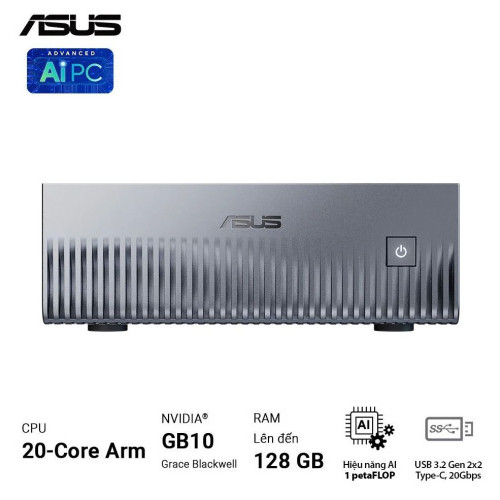Mini PC AI Asus Ascent GX10 GX10-GG0012BN (NVIDIA GB10 | 128 GB RAM | 1TB M.2 NVMe SSD| AW-EM637 WF 7(Gig+)2x2/BL5 |1x10GLAN | ĐEN)