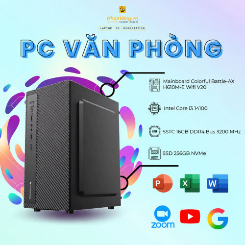 PC Văn Phòng | Intel Core i3 14100 | 16GB RAM | SSD 256GB | Wifi + Bluetooth