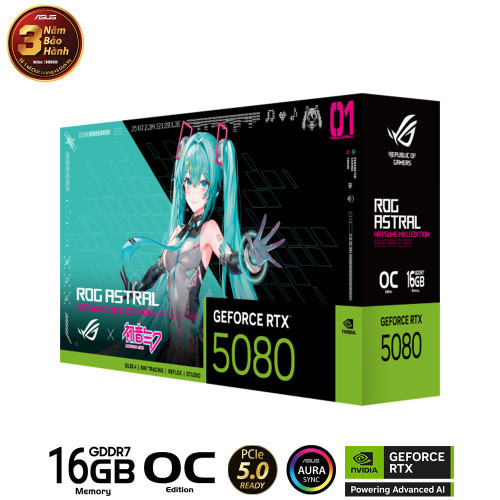 VGA Asus ROG ASTRAL GEFORCE RTX 5080 O16G Hatsune Miku Edition (ROG-ASTRAL-RTX5080-O16G-HATSUNE-MIKU-EDITION)