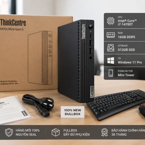 Lenovo ThinkCentre M70t Mini Gen 5 Core i7-14700T | 16GB RAM DDR5 | 512GB SSD | Win 11 Pro | New 100% Fullbox