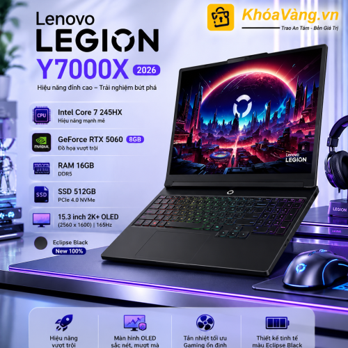 Lenovo Legion Y7000X 2026 | Core 7 245HX | RAM 16GB | SSD 512GB | RTX 5060 8GB | 15.3 inch 2K+ OLED 165Hz | New 100% | Eclipse Black