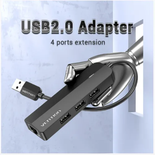 Cáp chuyển USB 2.0 ra LAN + 3 Hub USB 2.0 Vention Hàng Chính Hãng