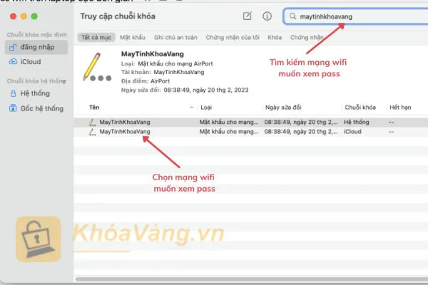 Tìm kiếm và chọn wifi muốn xem mật khẩu