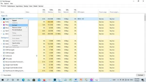 Sau đó mở Task Manager