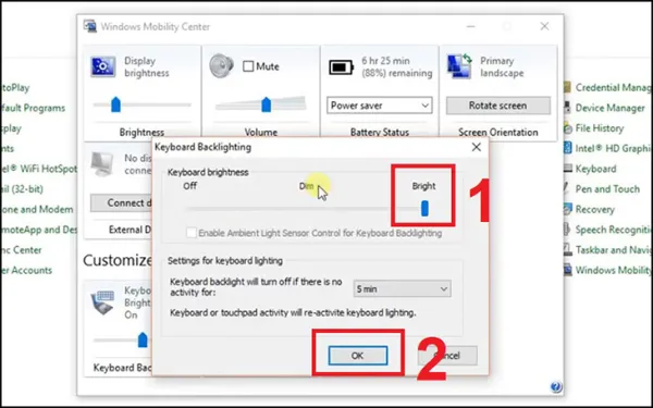 Bật đèn bàn phím laptop Asus bằng Windows Mobility Center 