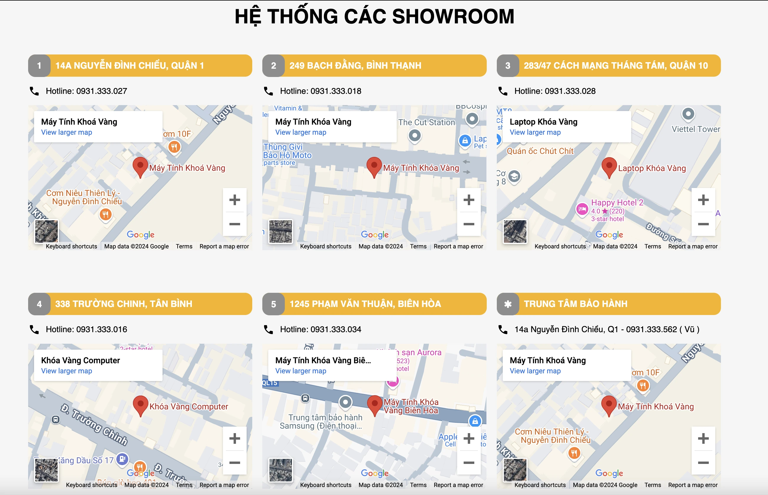 Hệ thống showroom của Khóa Vàng tại TPHCM