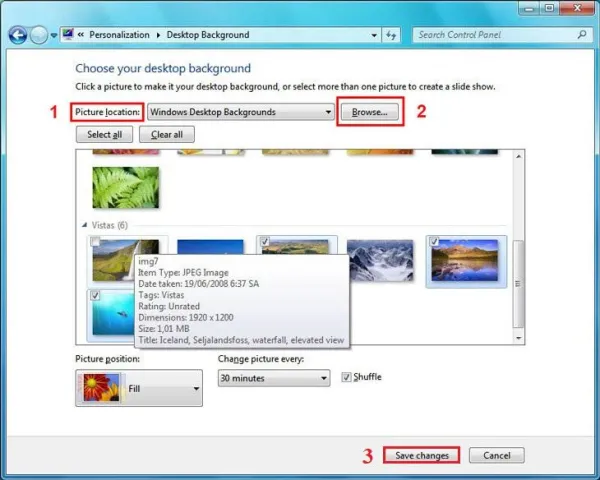 Cách đổi hình nền máy tính Windows 7 và Windows 8