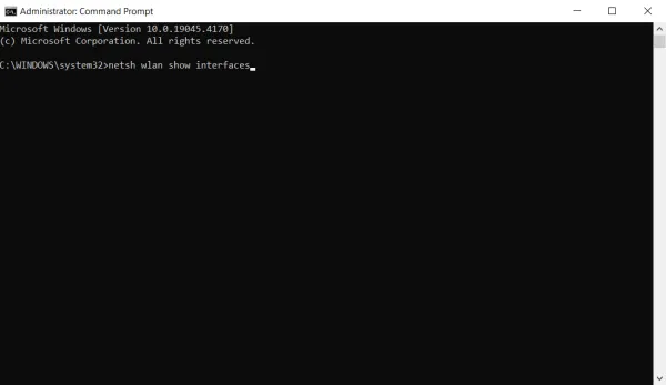 Tại cửa sổ của Command Prompt, người dùng nhập lệnh “netsh wlan show interfaces” -> enter