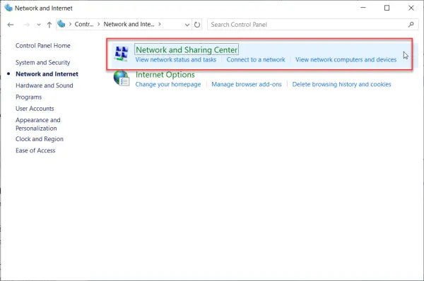 Chọn mục Network and Sharing Center