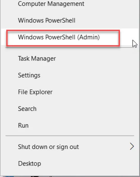 Bấm tổ hợp phím Windows + X và chọn Windows PowerShell (Admin)