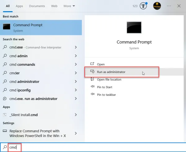 Bấm Start, tìm kiếm Command Prompt, sau đó chọn Run as administrator