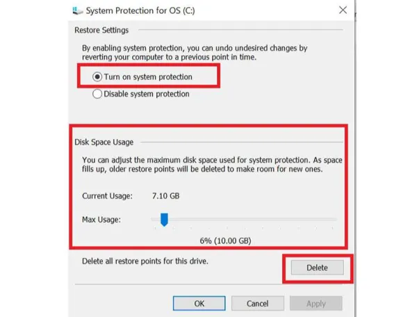 Khắc phục ổ C bị đầy win 10 bằng cách Xóa System Restore Point và giảm mức chiếm dụng ổ C