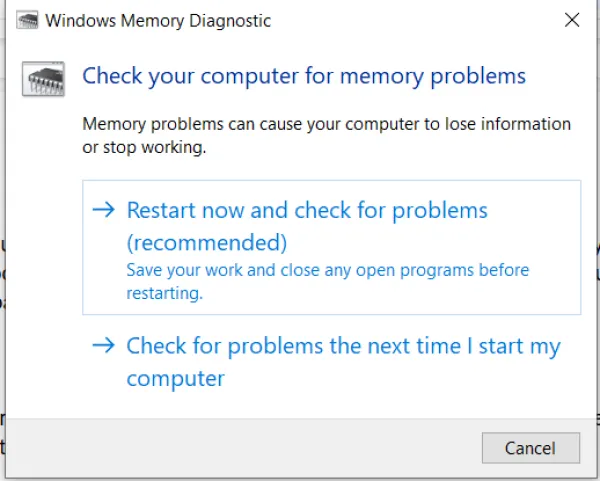 Kiểm tra bộ nhớ máy tính bị not responding