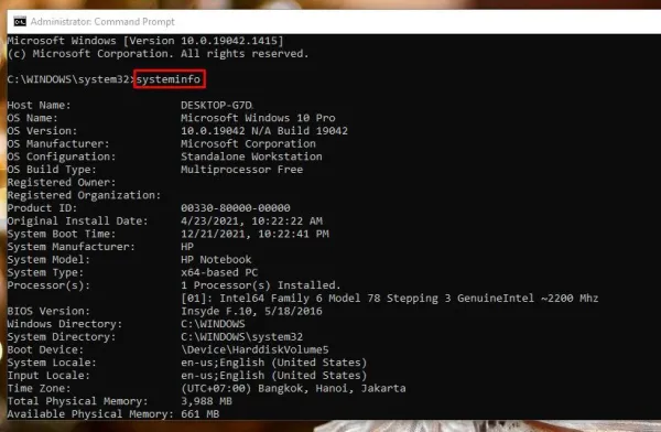 Lệnh kiểm tra cấu hình máy tính bằng Command Prompt