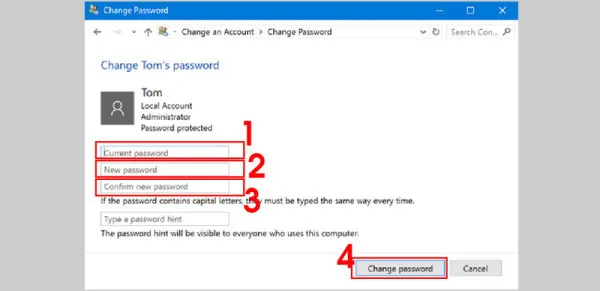 . Nhập mật khẩu mới cho các ô thứ hai và thứ ba tương ứng