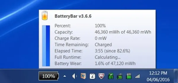 BatteryBar - phần mềm test pin laptop hiệu quả 