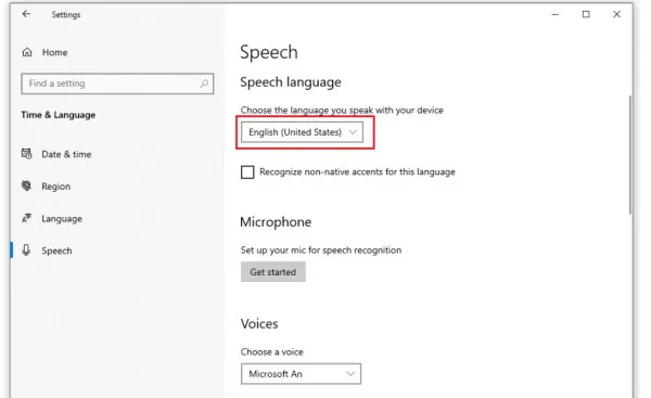 Cách chỉnh tiếng Việt trên laptop bằng việc điều chỉnh các tùy chọn speech