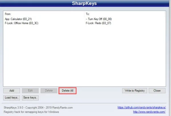 Khôi phục chức năng phím về mặc định bằng SharpKeys
