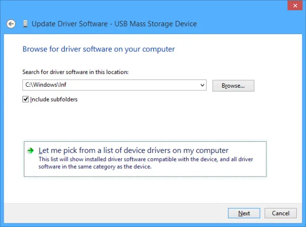 Let me pick from a list of device drivers on my computer 