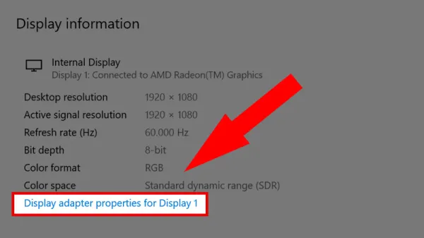  Nhấn chọn Display adapter properties for Display 