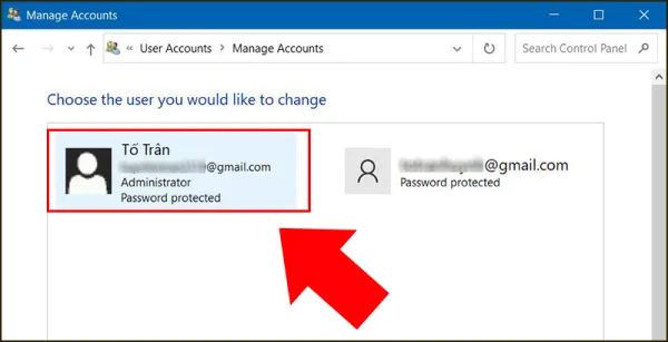 Nhấp vào tài khoản người dùng mà bạn muốn thay đổi mật khẩu.