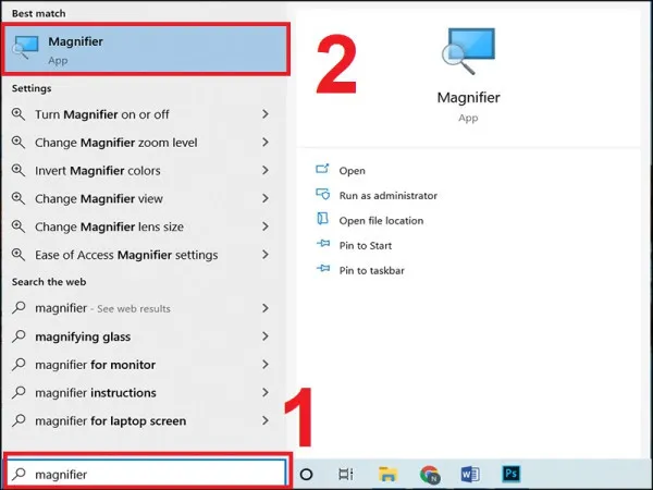 Sử dụng phần mềm Magnifier được cài đặt sẵn trong Windows 7 trở lên