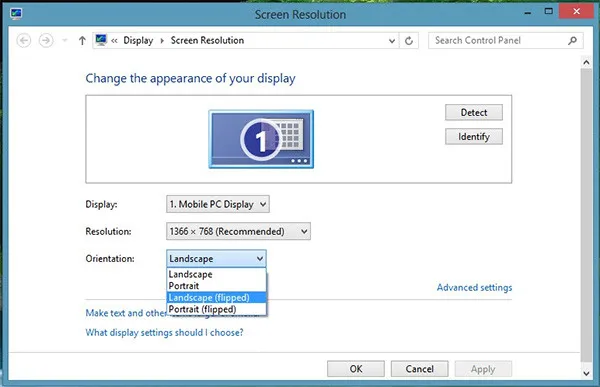 Sửa lỗi màn hình lật ngược trên Win 8