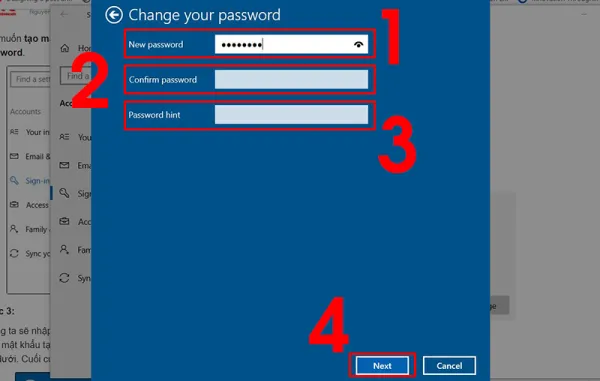 bạn sẽ nhập mật khẩu mới và đề xuất một mật khẩu 