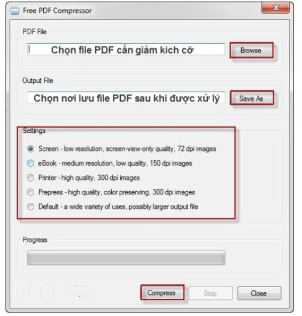 chọn thư mục chứa tệp PDF đầu ra.