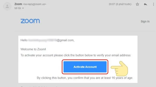 hãy chọn Activate Account để kích hoạt tài khoản zoom