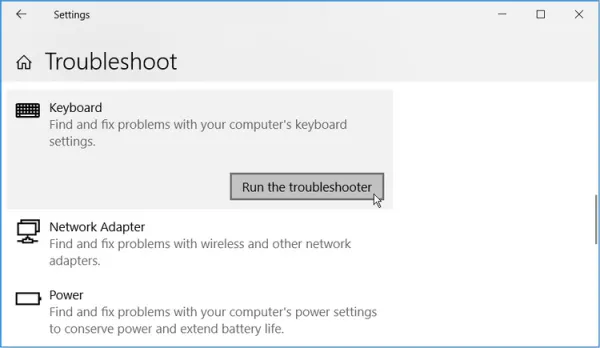 nhấn chọn mục Keyboard và nhấn Run the troubleshooter để hoàn tất quy trình. 
