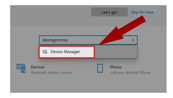 Tìm kiếm và mở Device Manager