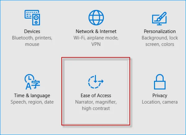  Chọn vào Ease of Access Center