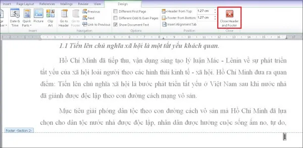 Bạn chọn Close Header and Footer là xong.