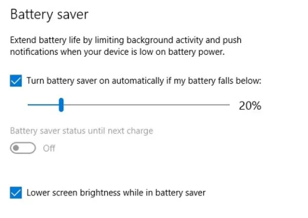 Chỉnh độ sáng win 10 bằng Battery saver