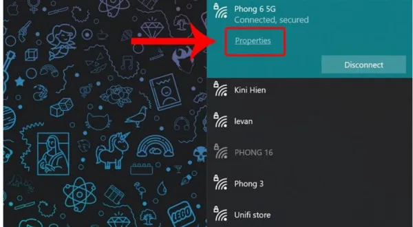 Chọn mục Properties ở WiFi