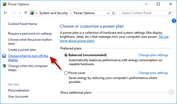  Choose when to turn off the display.