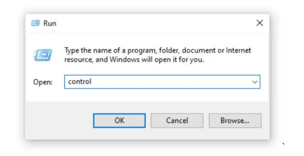 Nhấn Windows + R để hiển thị hộp thoại Run, sau đó nhập Control vào hộp trống, sau đó nhấn Enter hoặc OK.