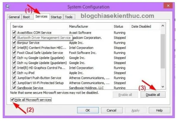 Vô hiệu hóa các Service và  Startup không cần thiết